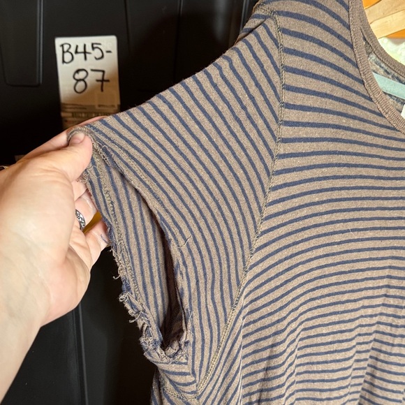 We The Free Navy & Brown Linen Cotton Blend Striped Tunic Sz XS/Small Oversized - Picture 5 of 9
